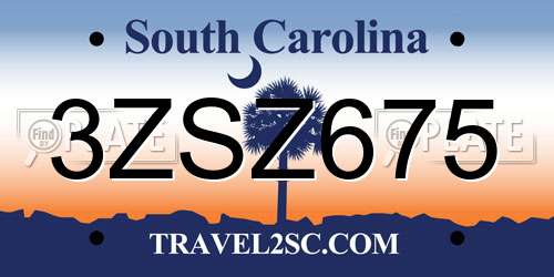 3ZSZ675 South Carolina License Plate