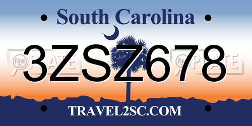 3ZSZ678 South Carolina License Plate