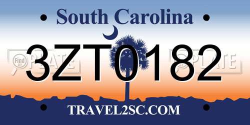 3ZT0182 South Carolina License Plate