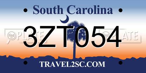 3ZT054 South Carolina License Plate