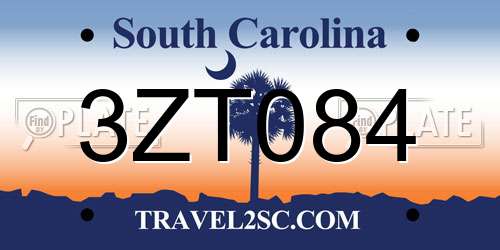3ZT084 South Carolina License Plate