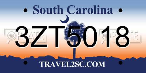 3ZT5018 South Carolina License Plate