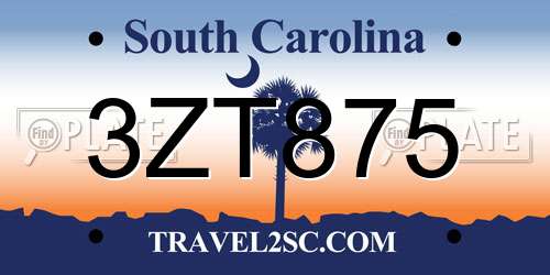 3ZT875 South Carolina License Plate
