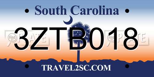 3ZTB018 South Carolina License Plate