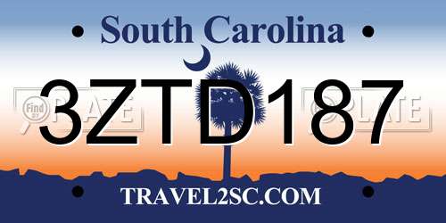 3ZTD187 South Carolina License Plate