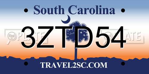 3ZTD54 South Carolina License Plate
