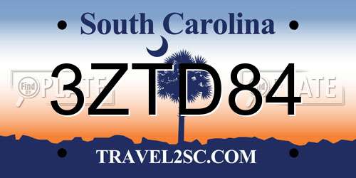 3ZTD84 South Carolina License Plate
