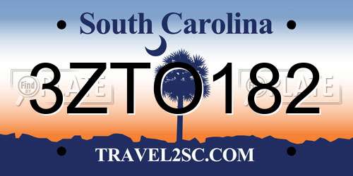 3ZTO182 South Carolina License Plate