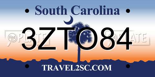 3ZTO84 South Carolina License Plate
