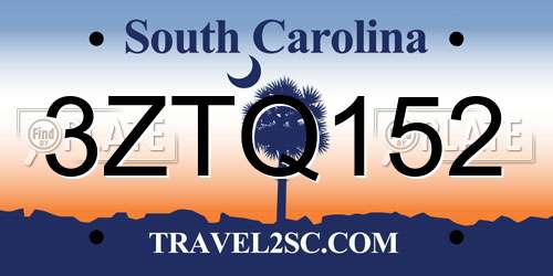 3ZTQ152 South Carolina License Plate