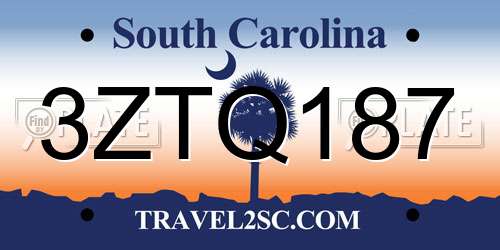 3ZTQ187 South Carolina License Plate