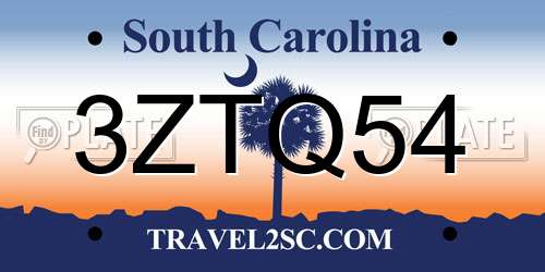 3ZTQ54 South Carolina License Plate