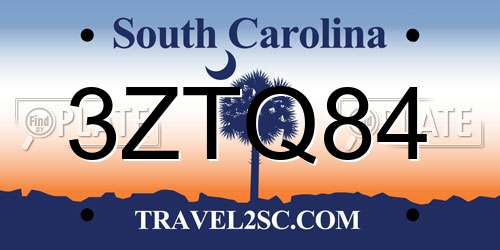 3ZTQ84 South Carolina License Plate