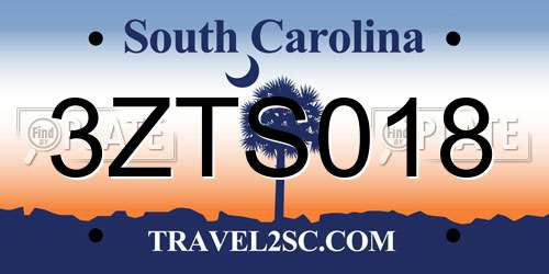3ZTS018 South Carolina License Plate