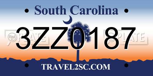 3ZZ0187 South Carolina License Plate