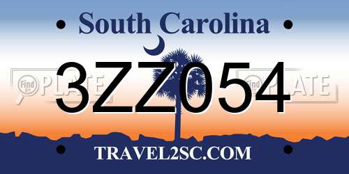 3ZZ054 South Carolina License Plate