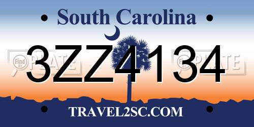 3ZZ4134 South Carolina License Plate