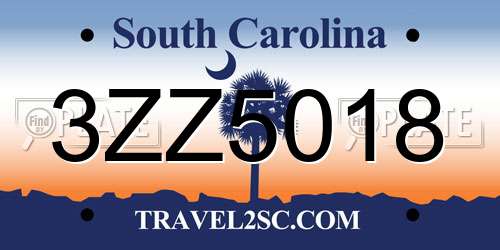 3ZZ5018 South Carolina License Plate