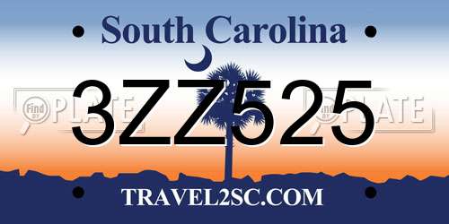 3ZZ525 South Carolina License Plate