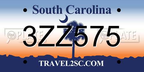 3ZZ575 South Carolina License Plate
