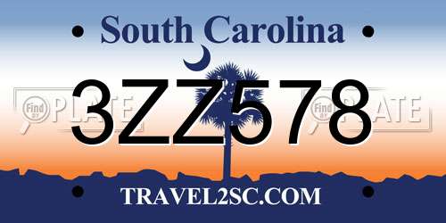 3ZZ578 South Carolina License Plate