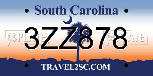 3ZZ878 South Carolina License Plate