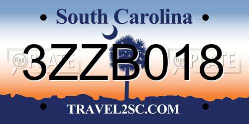 3ZZB018 South Carolina License Plate