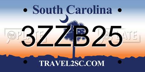 3ZZB25 South Carolina License Plate