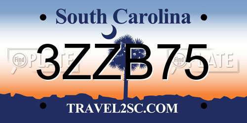 3ZZB75 South Carolina License Plate