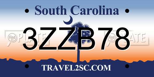 3ZZB78 South Carolina License Plate
