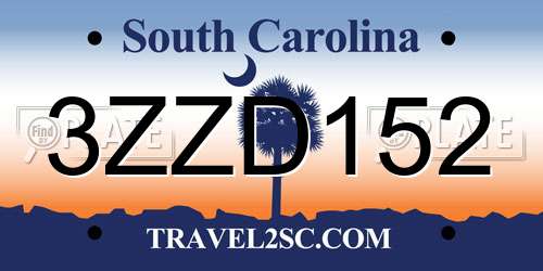 3ZZD152 South Carolina License Plate