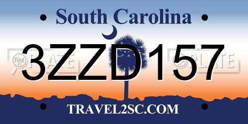3ZZD157 South Carolina License Plate
