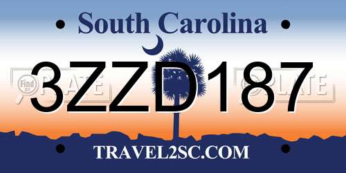 3ZZD187 South Carolina License Plate