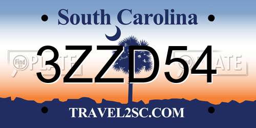 3ZZD54 South Carolina License Plate