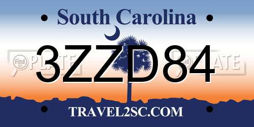3ZZD84 South Carolina License Plate