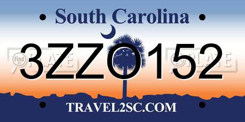 3ZZO152 South Carolina License Plate