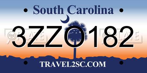 3ZZO182 South Carolina License Plate