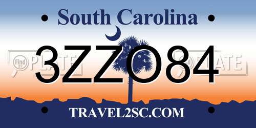 3ZZO84 South Carolina License Plate