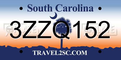 3ZZQ152 South Carolina License Plate