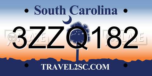 3ZZQ182 South Carolina License Plate