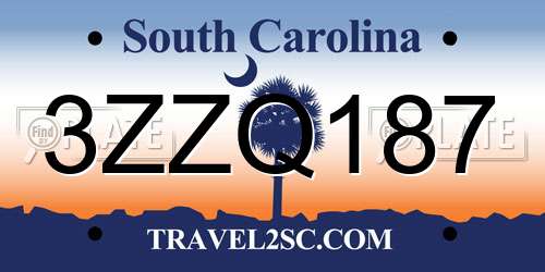 3ZZQ187 South Carolina License Plate