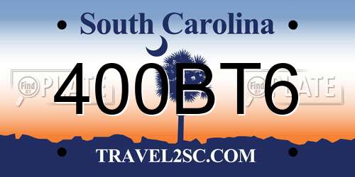 400BT6 South Carolina License Plate