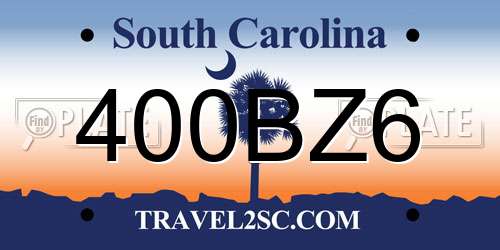 400BZ6 South Carolina License Plate