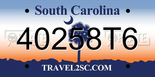 40258T6 South Carolina License Plate