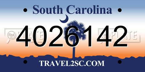 4026142 South Carolina License Plate