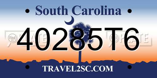 40285T6 South Carolina License Plate