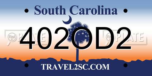 402OD2 South Carolina License Plate