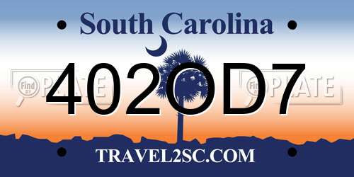 402OD7 South Carolina License Plate