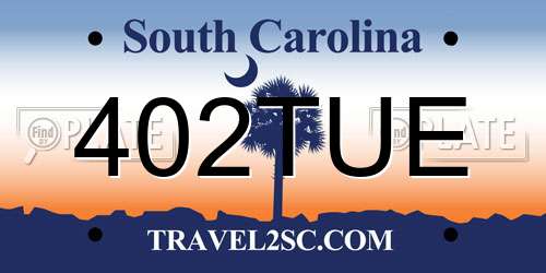 402TUE South Carolina License Plate