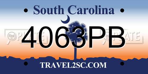 4063PB South Carolina License Plate